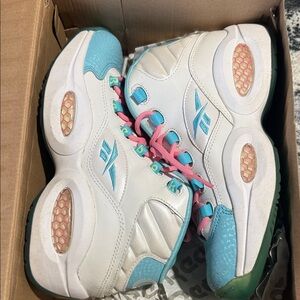 Reebok Question Mid J “Lemon Zest” Kids Shoes - White and Blue